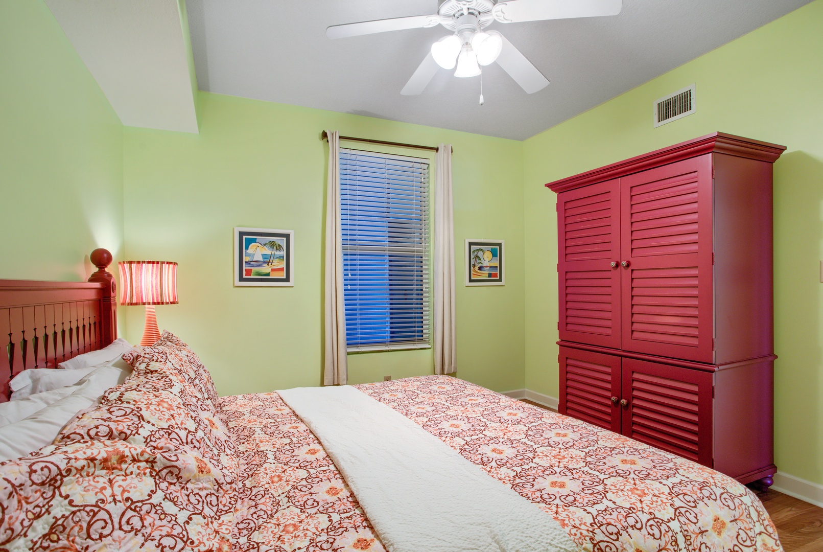 King Bedroom with Ceiling Fan & Smart TV