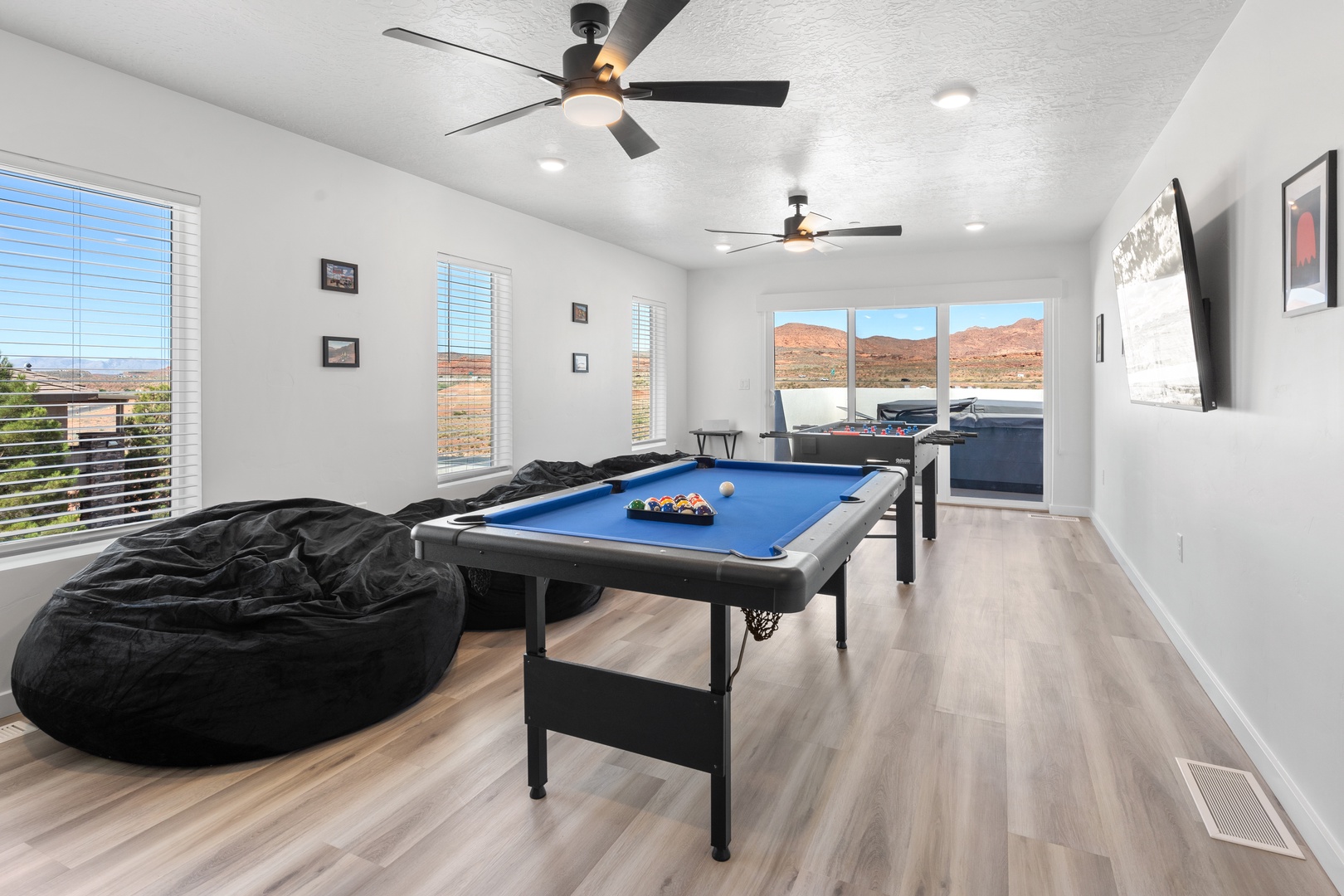 The upper-level game room is a gaming oasis!