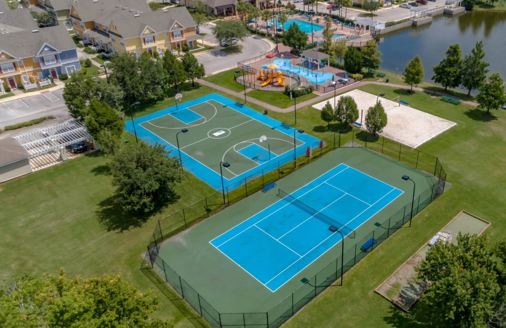 Aerial view of the resort’s tennis courts