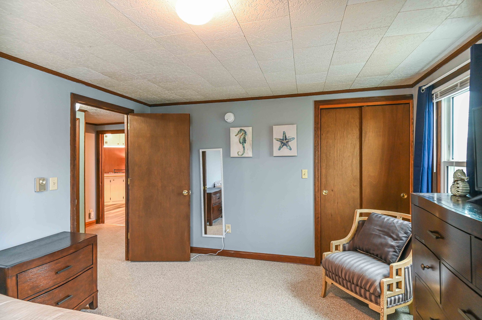 Bedroom 1 with queen bed, and Smart TV