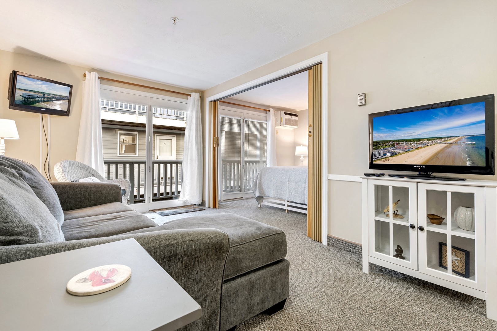 Living area with queen sofa sleeper and Smart TV