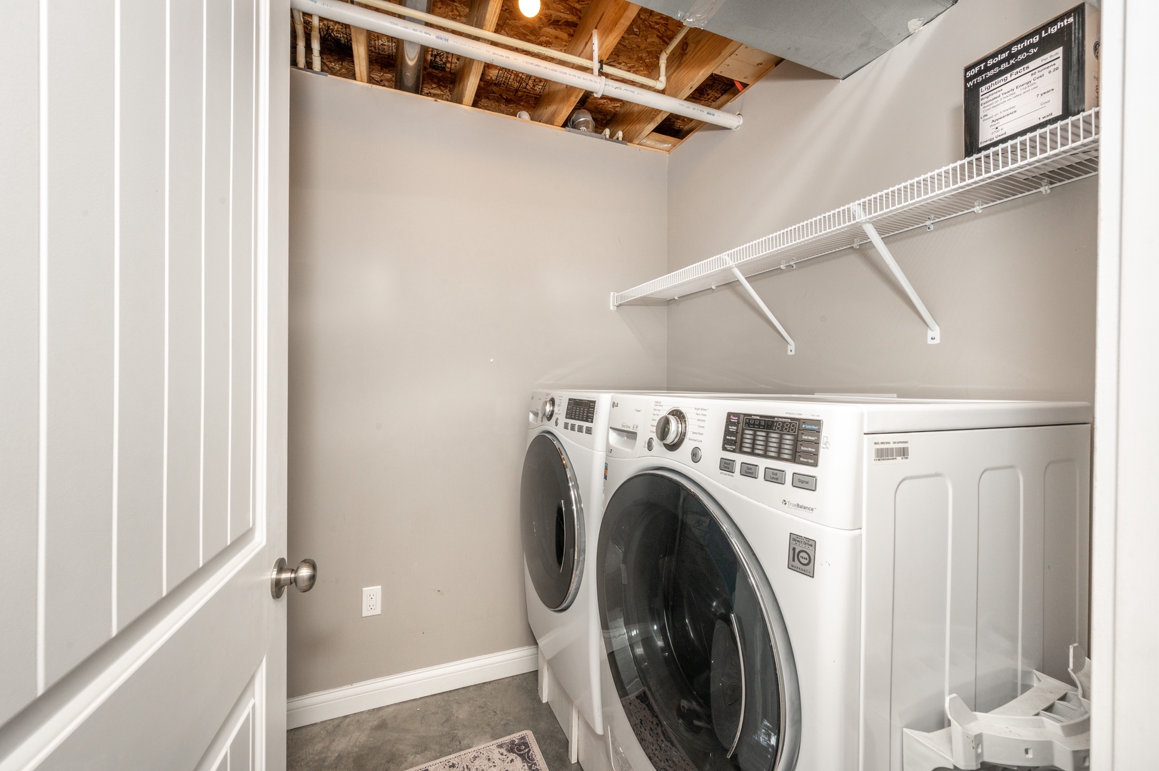 Private laundry is available for your stay, tucked away on the lower level