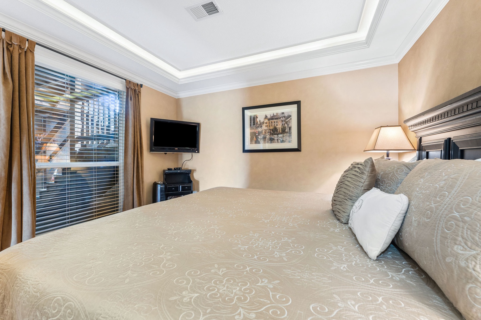 Recharge in the king suite, boasting an ensuite bath & smart TV