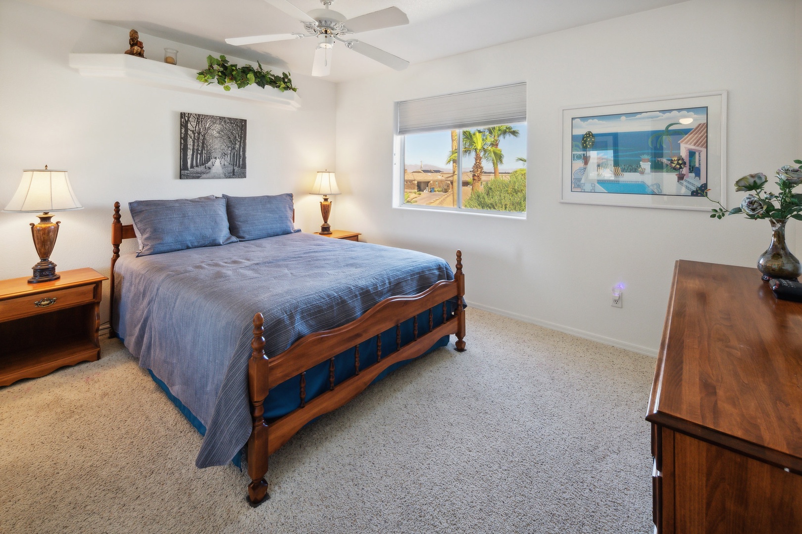 Recharge in this tranquil queen bedroom retreat