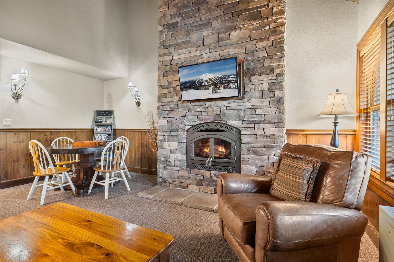 Curl up in the living room & enjoy a movie night by the fire