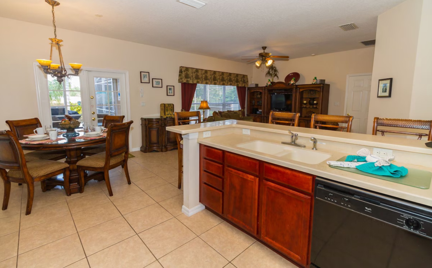 The kitchen offers ample storage space & all the comforts of home