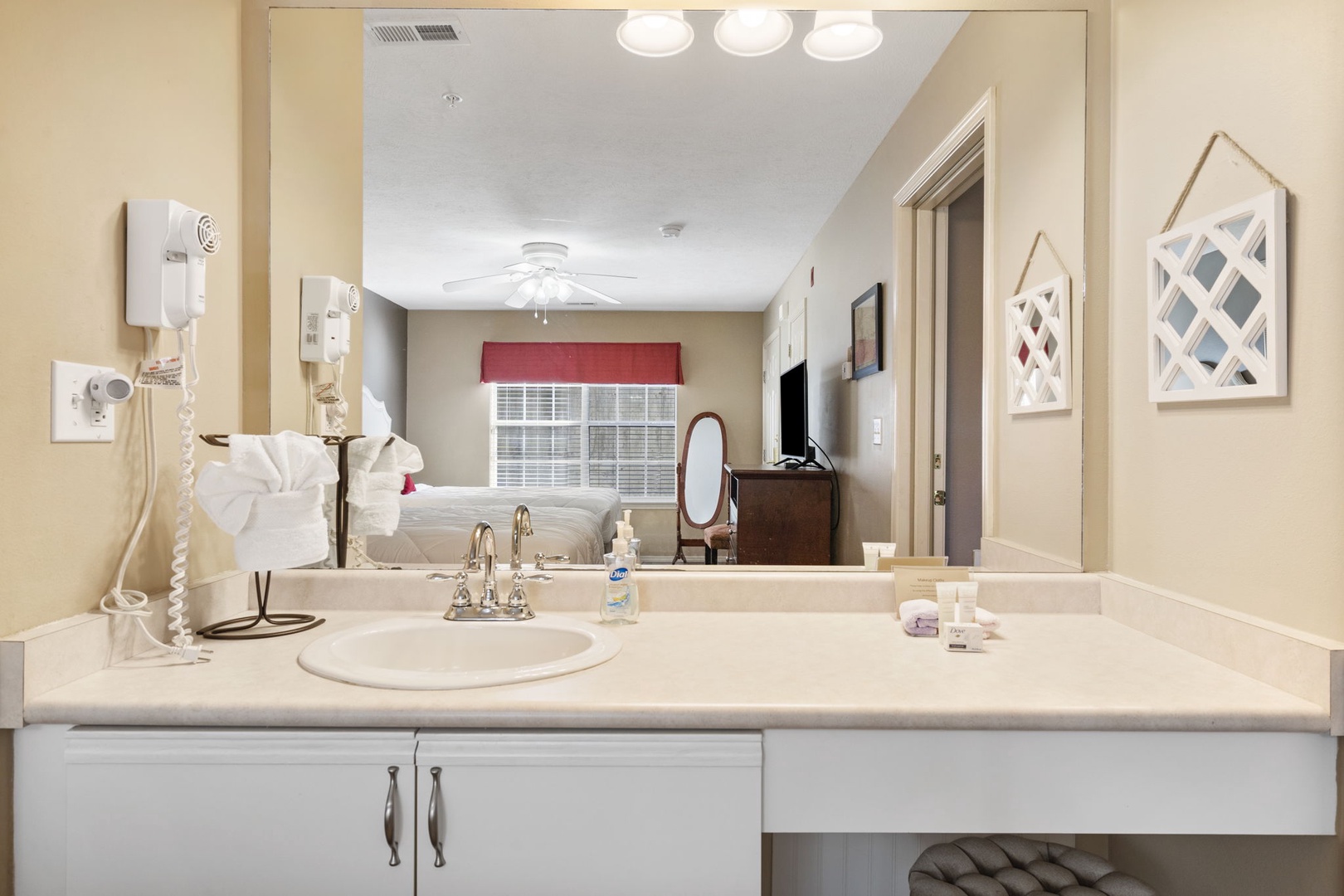 A convenient Vanity Counter is available off the Double-Queen Bedroom