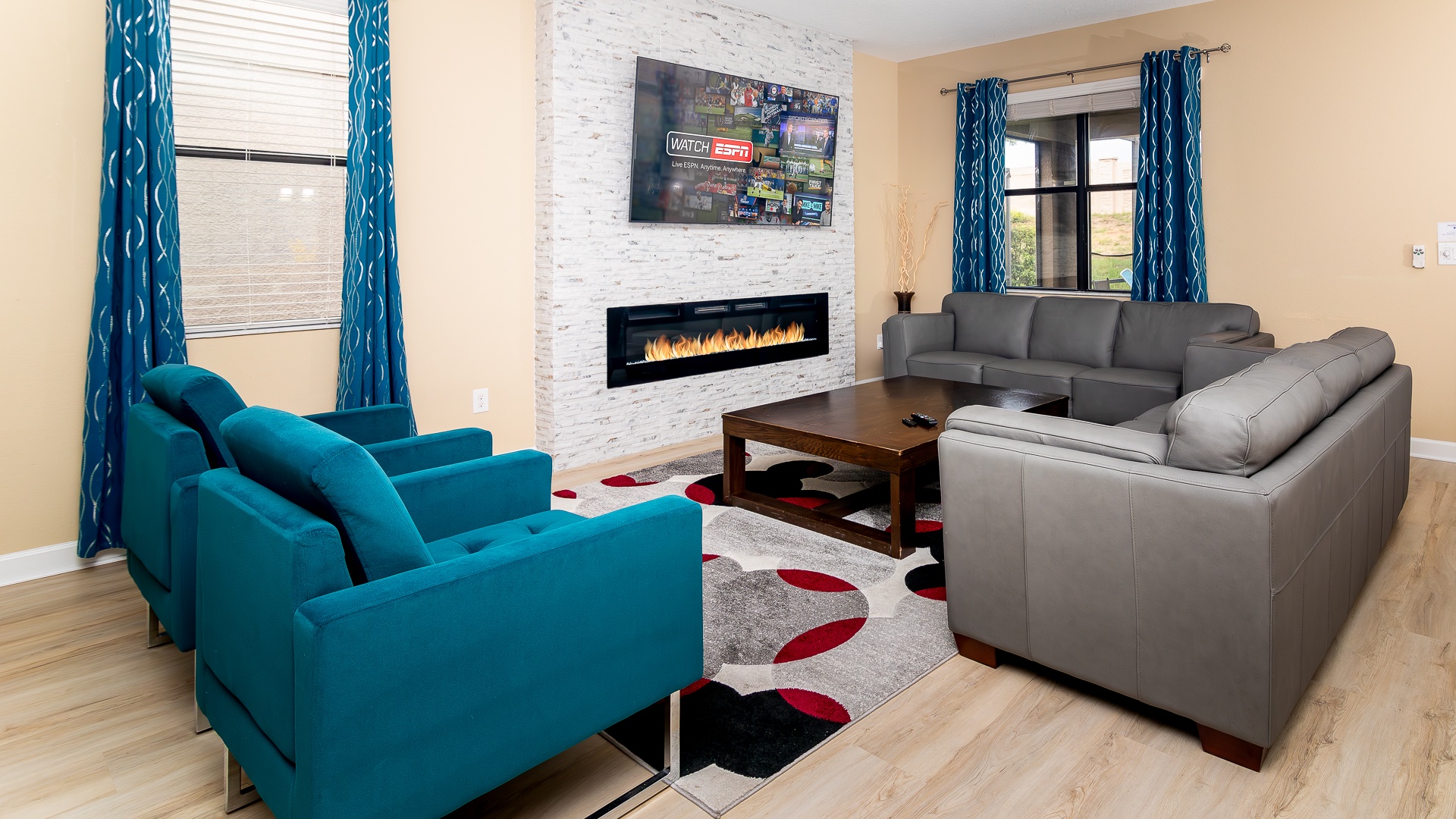 Curl up in the cozy living room & stream your favorites on the smart TV