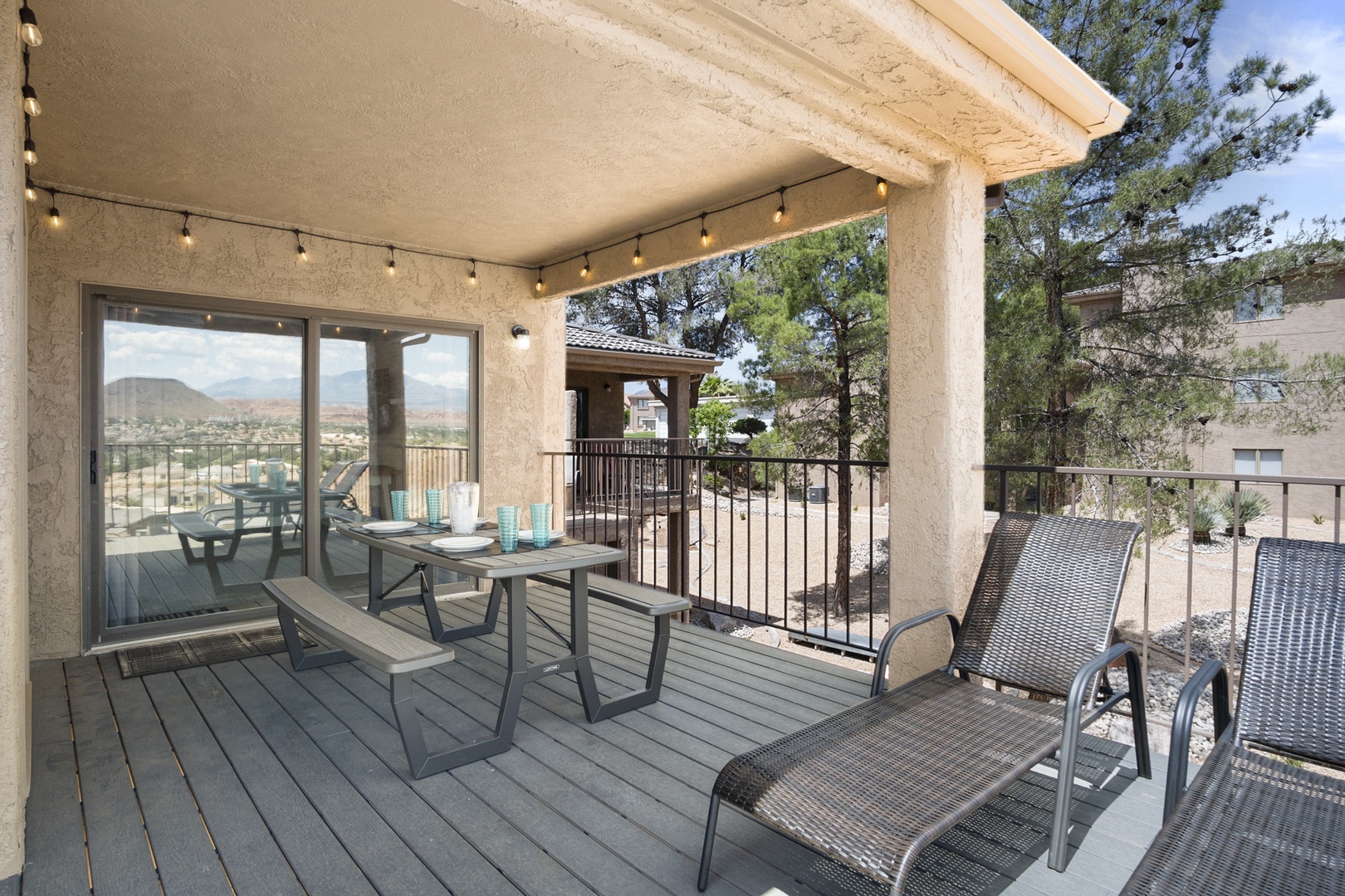Outdoor seating in the patio with Long Range Views Year round seen from anywhere