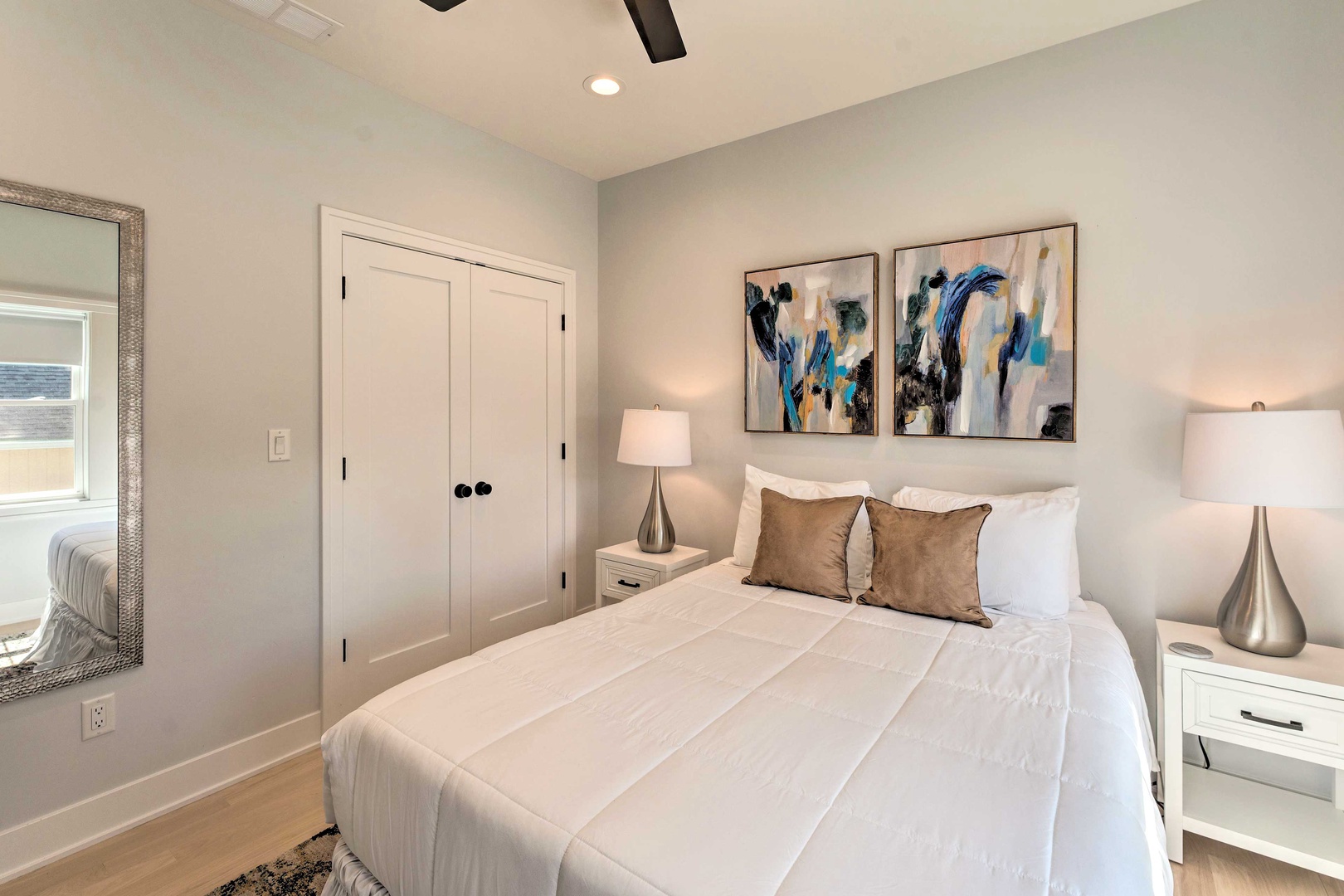 The third bedroom offers a plush queen-sized bed & Smart TV