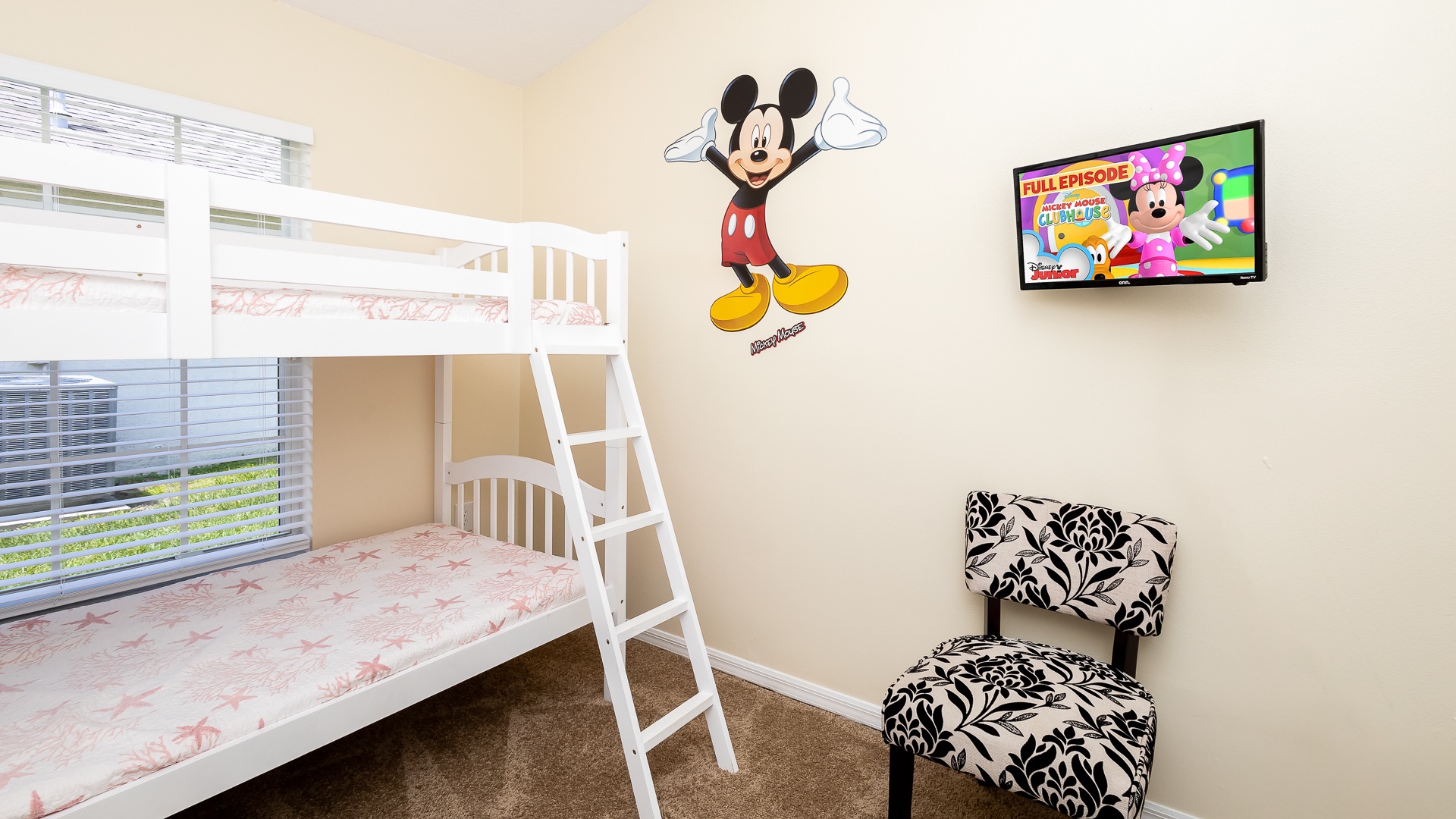 Mickey & Friends bedroom with 2 twin beds, Smart TV