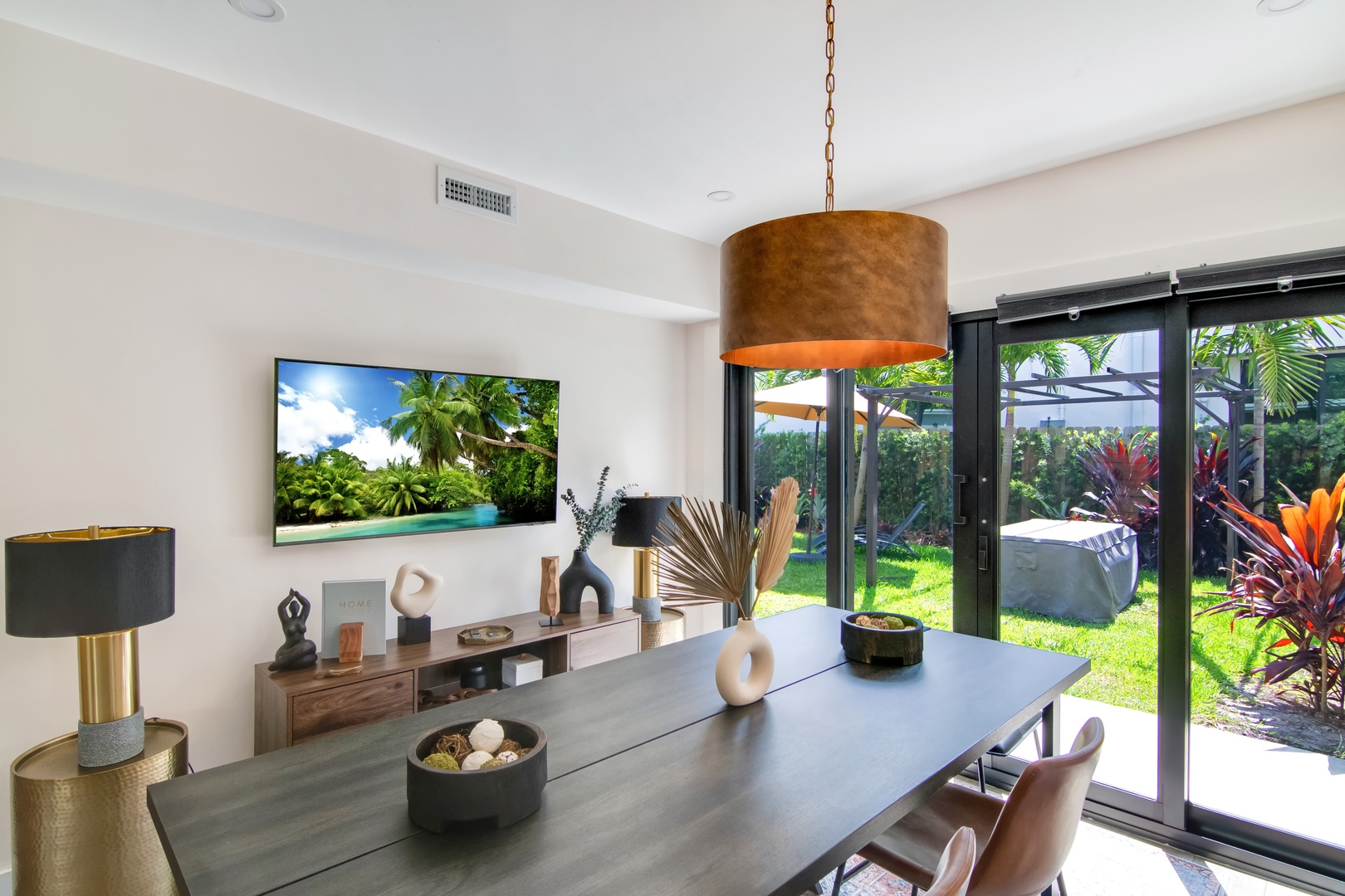 Dining area with table and seating for 6