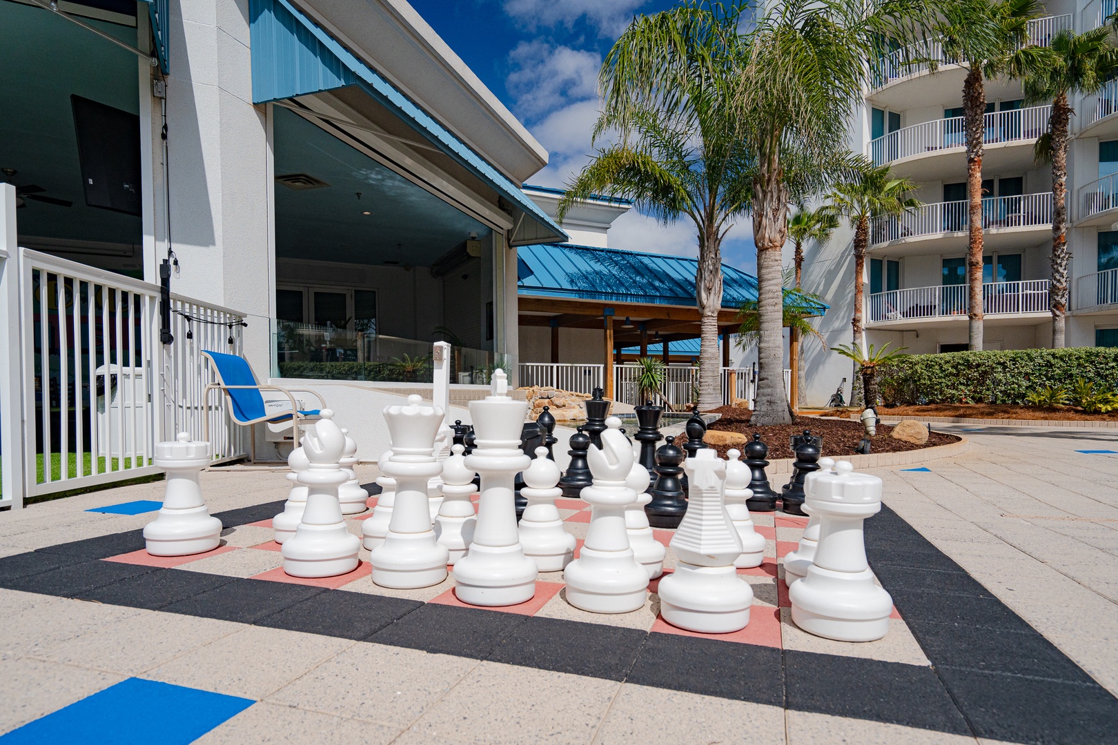 Enjoy an afternoon game of chess while soaking up the sun