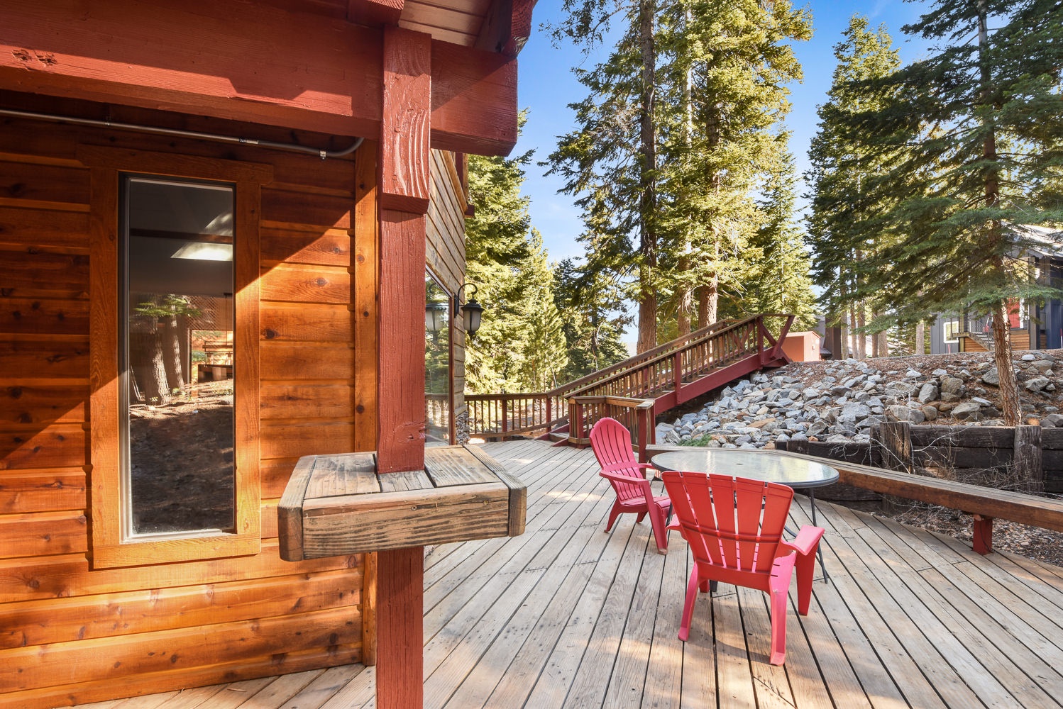 Large deck with BBQ, and seating