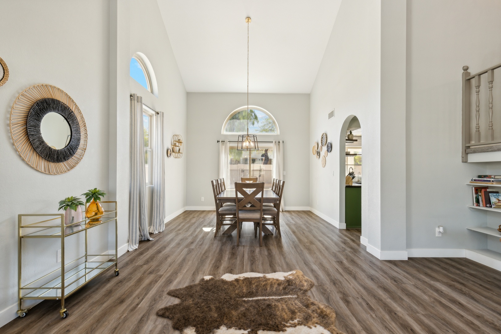 Formal dining room with table and seating for 8