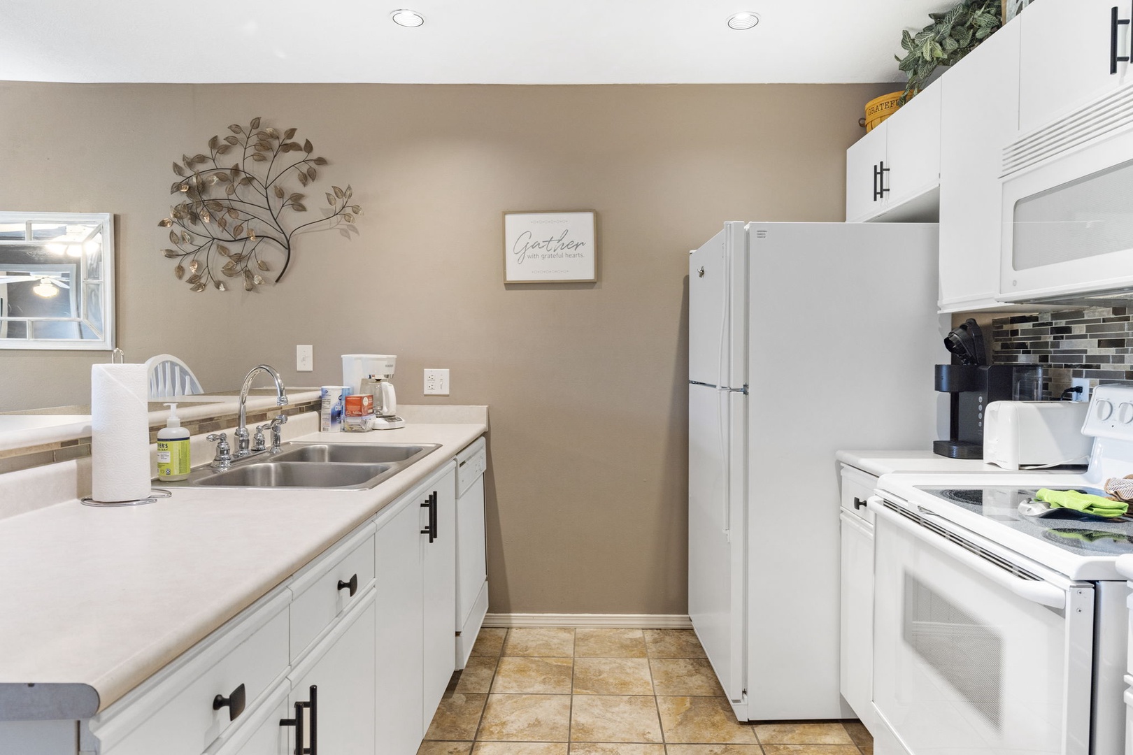 The Kitchen offers plenty of counter space and Keurig coffee maker for your stay