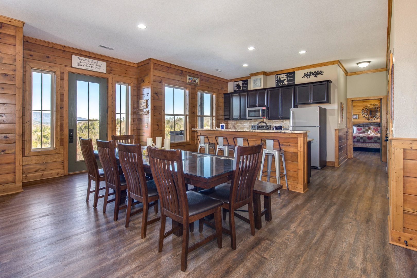 The entire family can gather in the spacious dining room for shared meals.