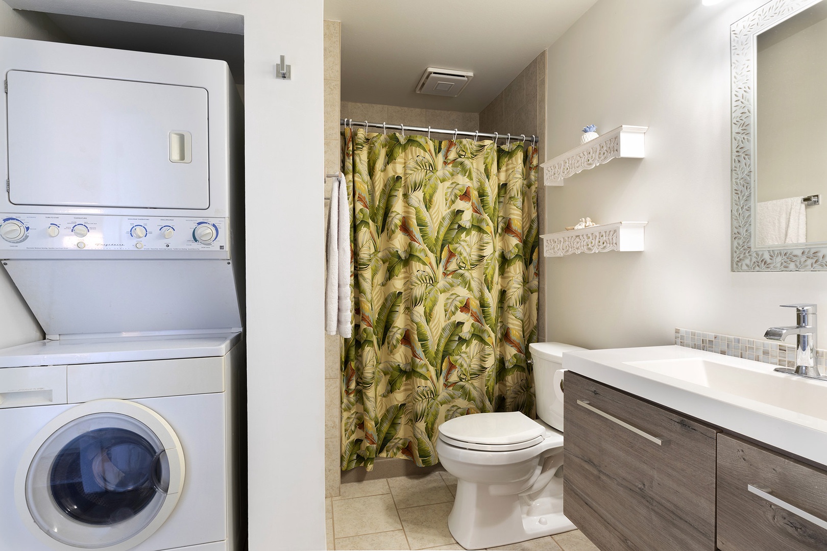 Bathroom with laundry available