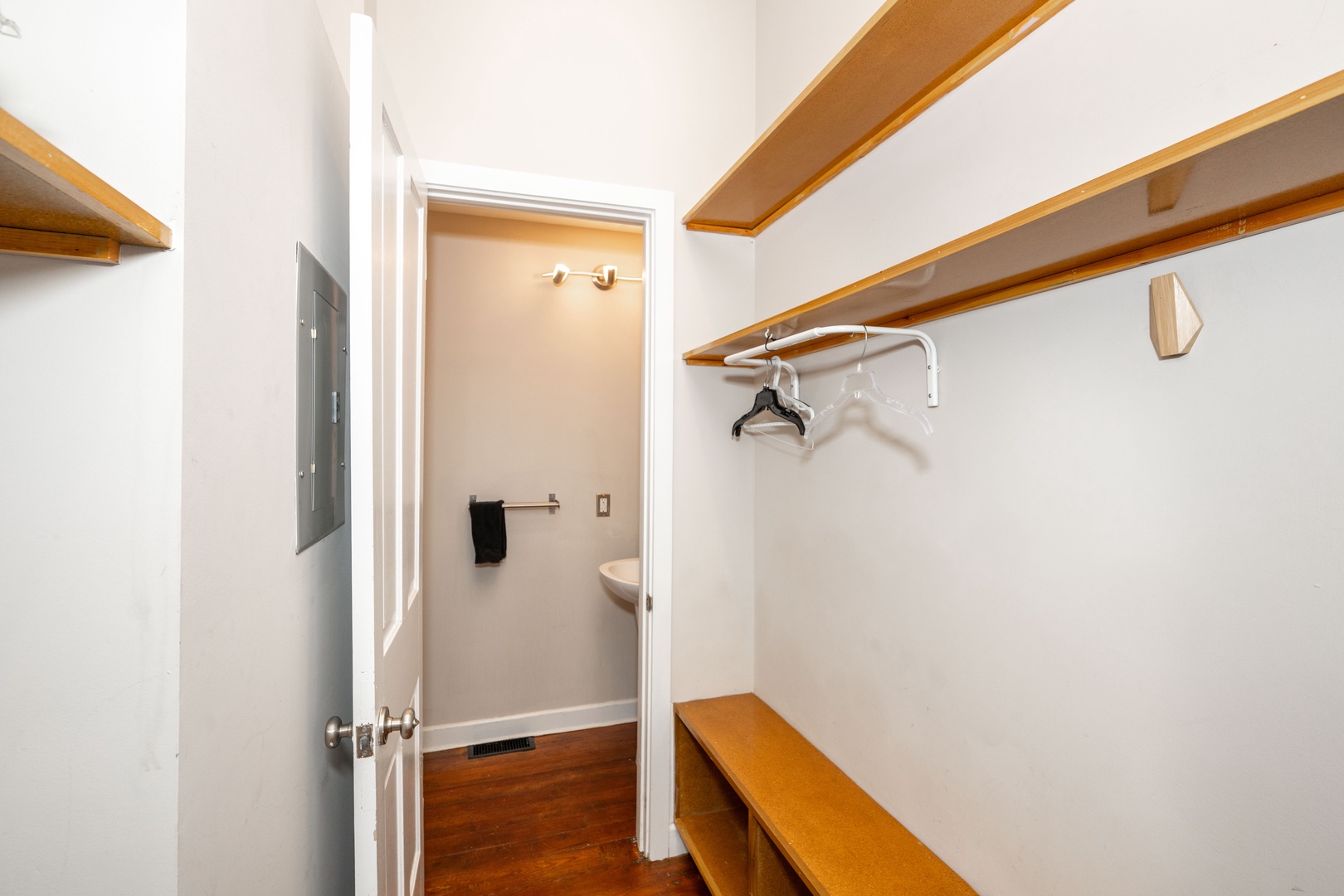 A convenient half bath is available on the first floor