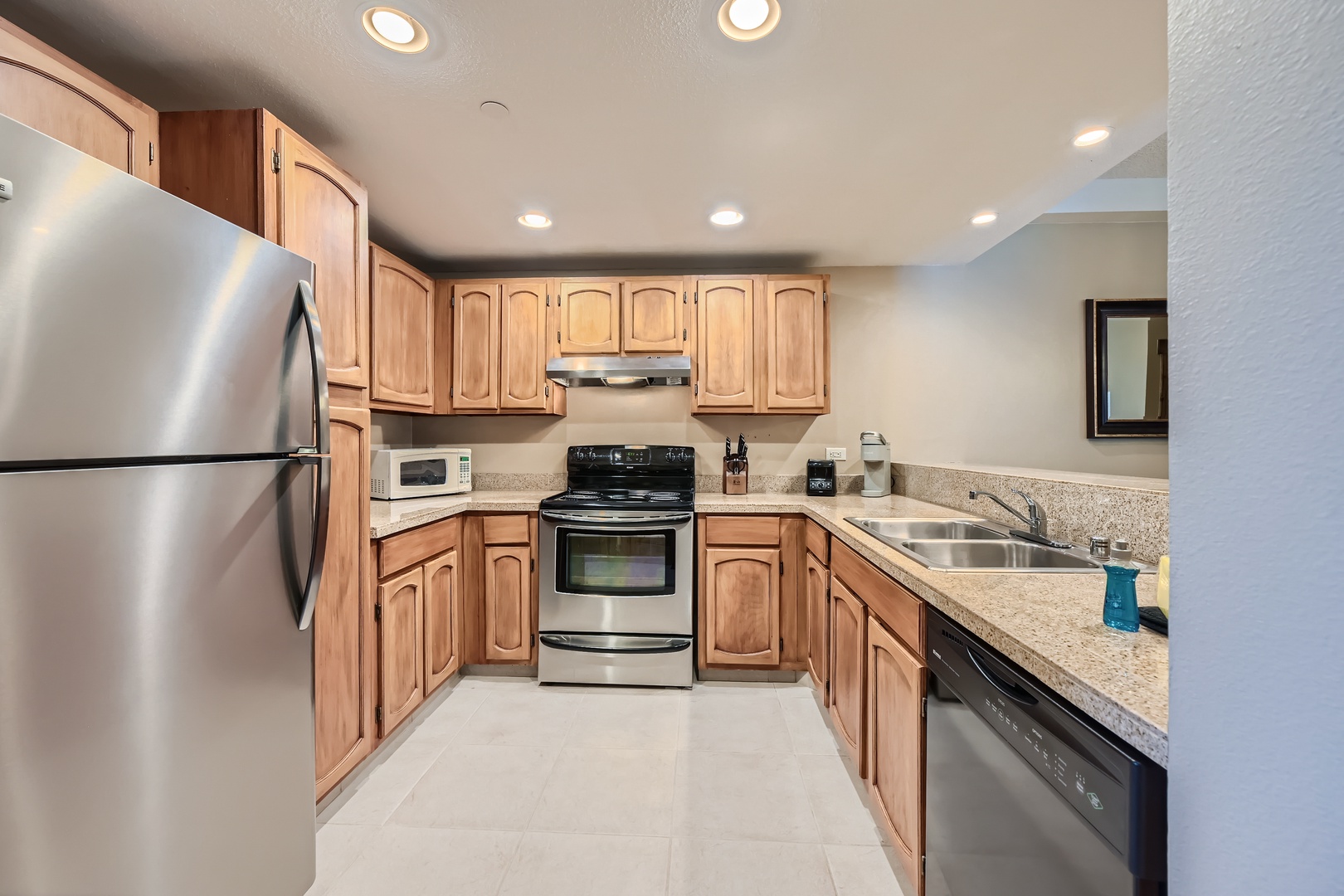 The kitchen provides abundant storage and all the conveniences of home