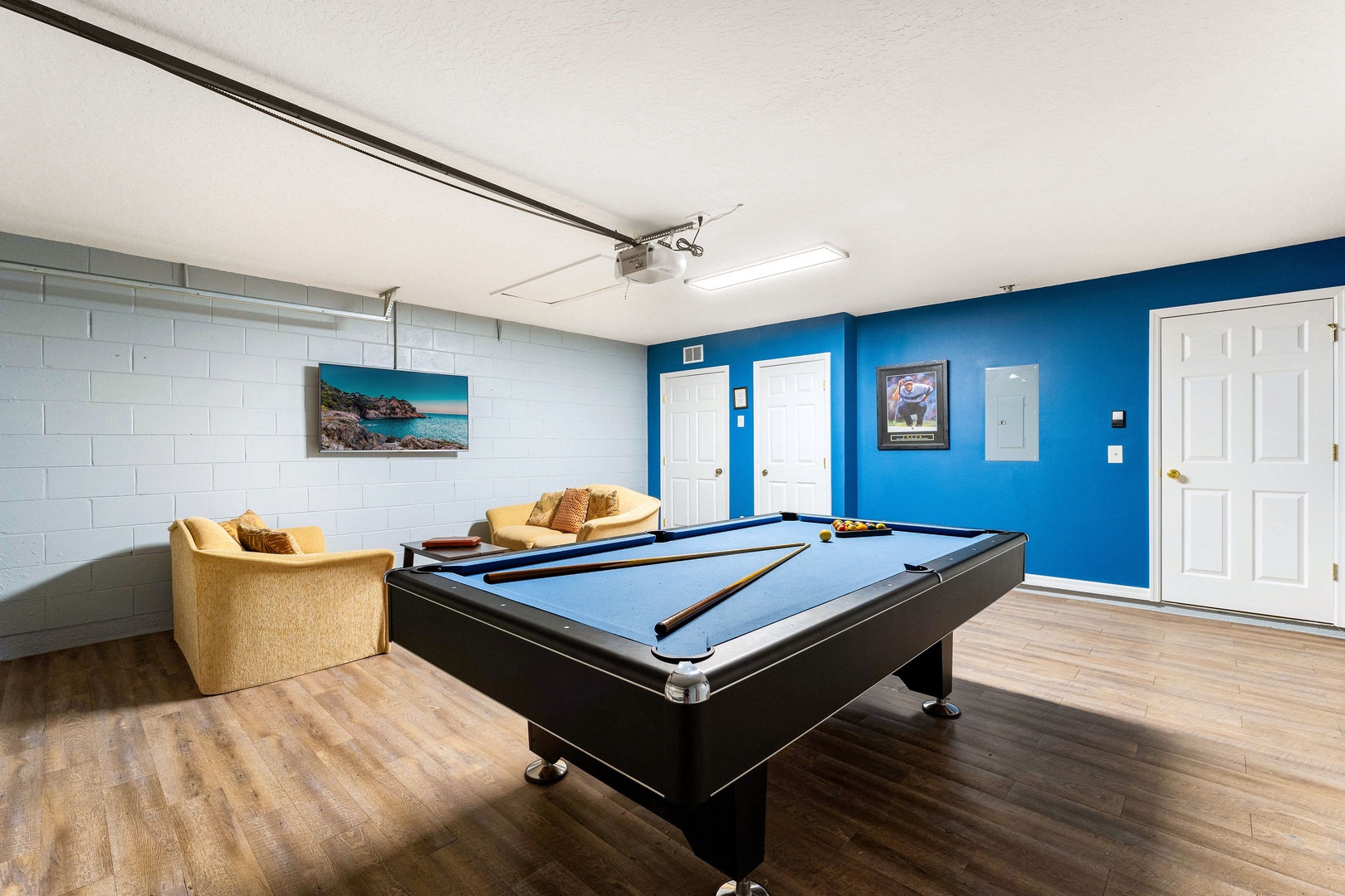 Rack 'Em Up and unwind in the game room with pool table