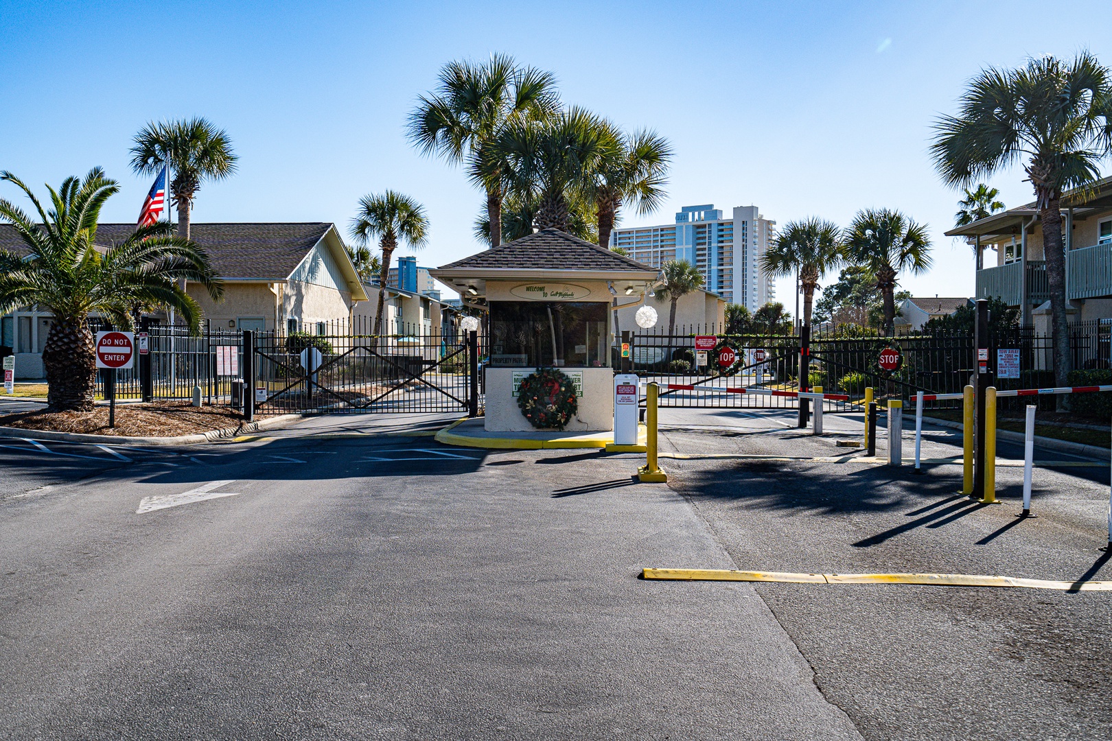 Make a quick stop at the security gate for your complimentary parking passes