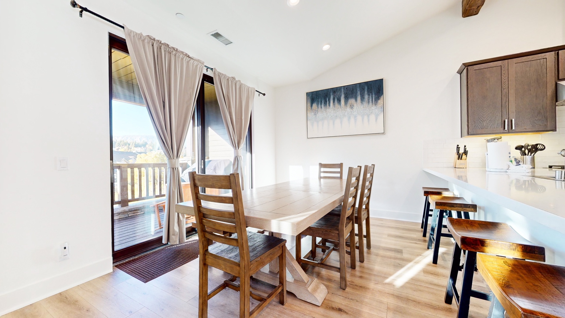 Dining area with table and seating for 6