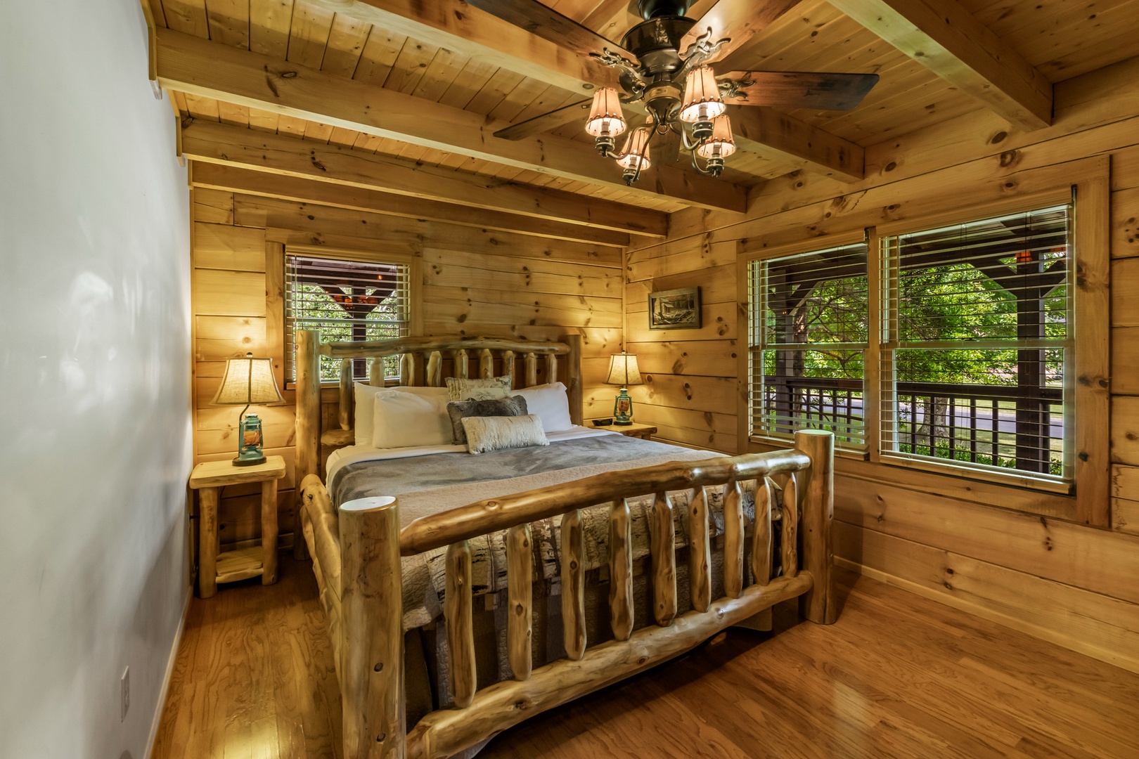 The 2nd main-floor bedroom retreat offers a plush king bed