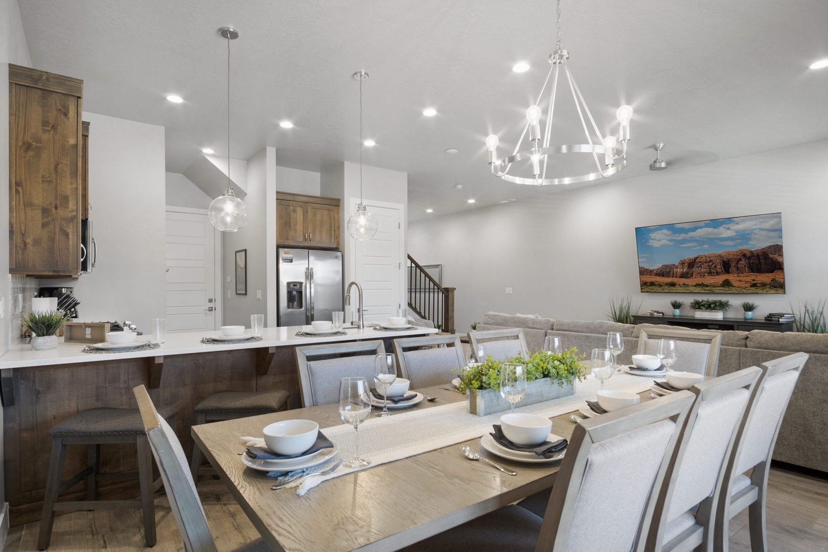Dining table with seating for 8