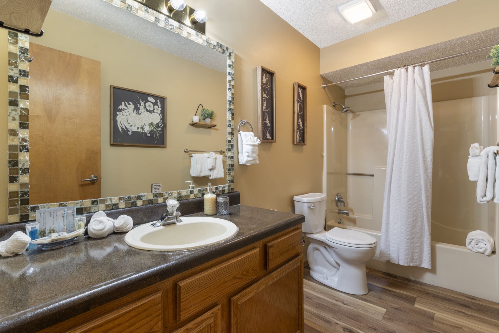 Bathroom 1 private en-suite with shower/tub combo