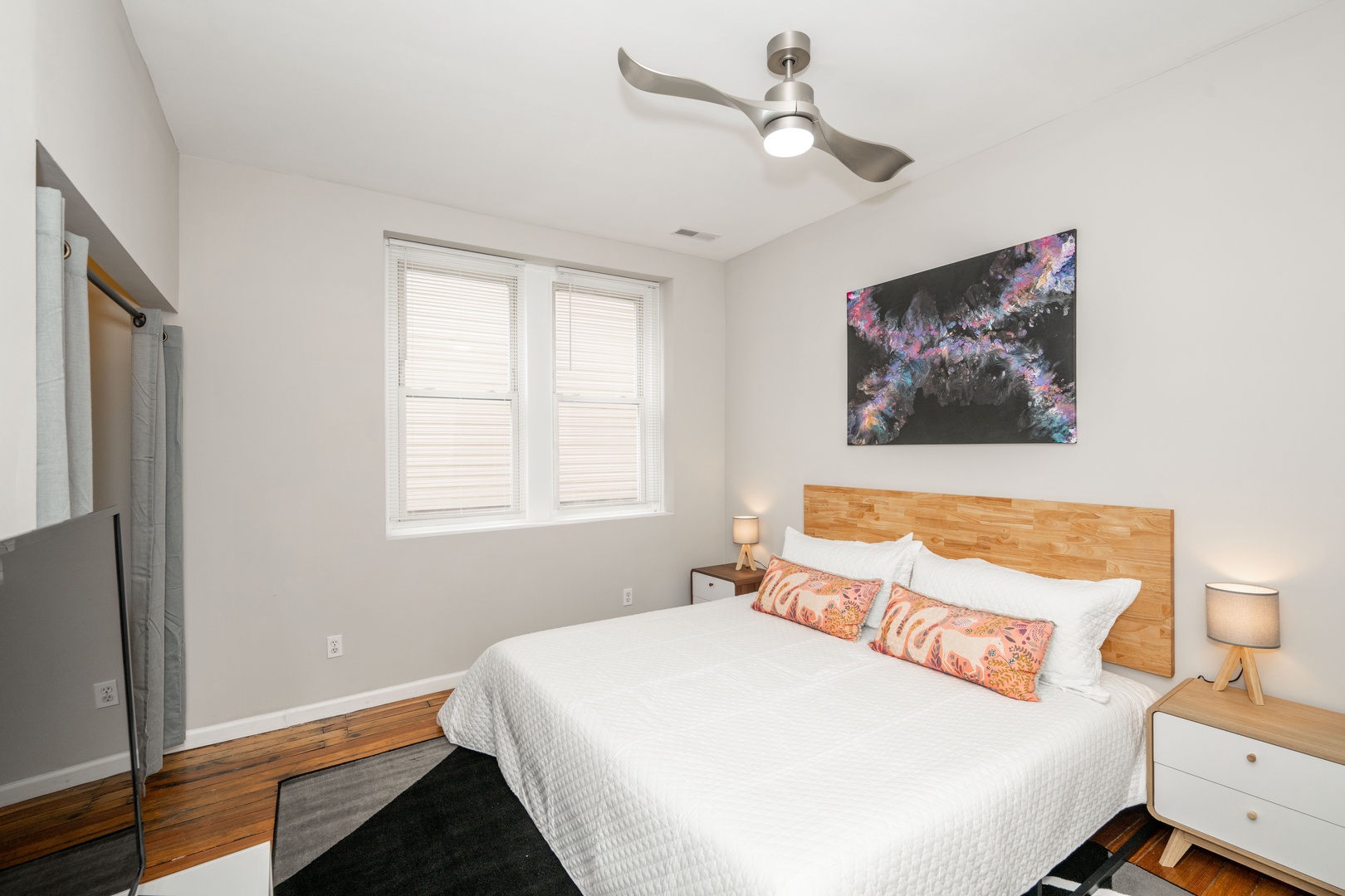 The second bedroom sanctuary offers a king-sized bed & Smart TV