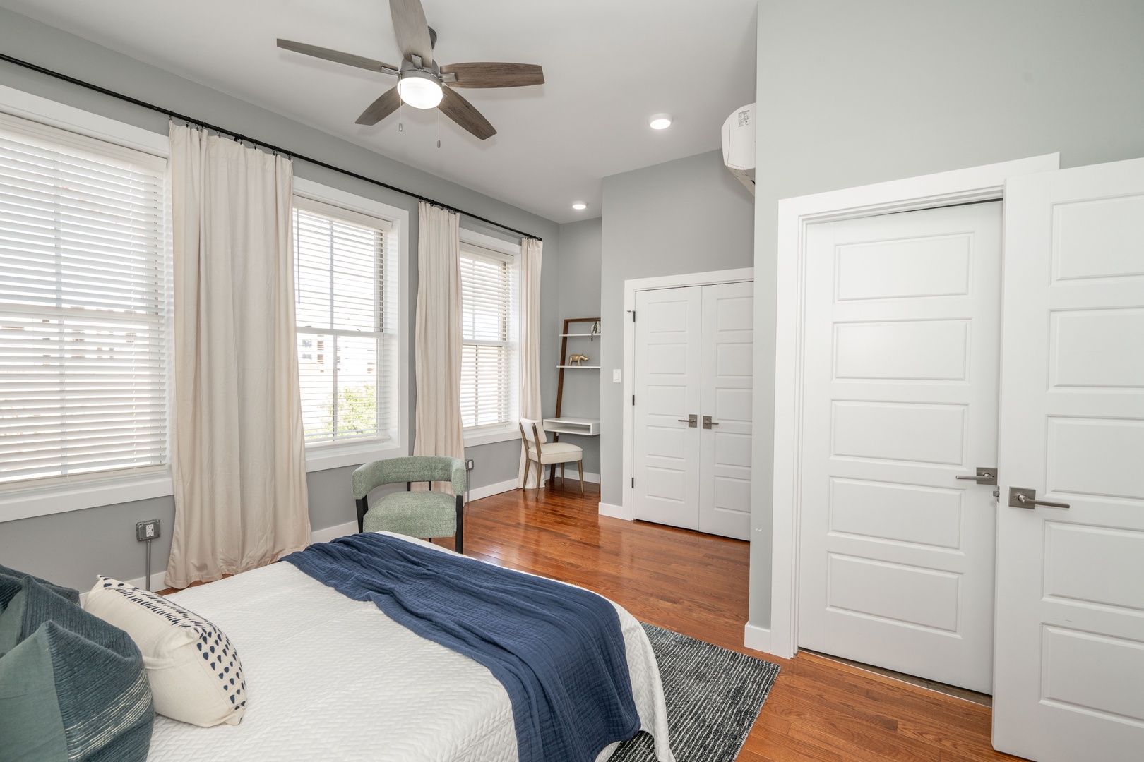 This serene queen suite features a private ensuite bath & Smart TV