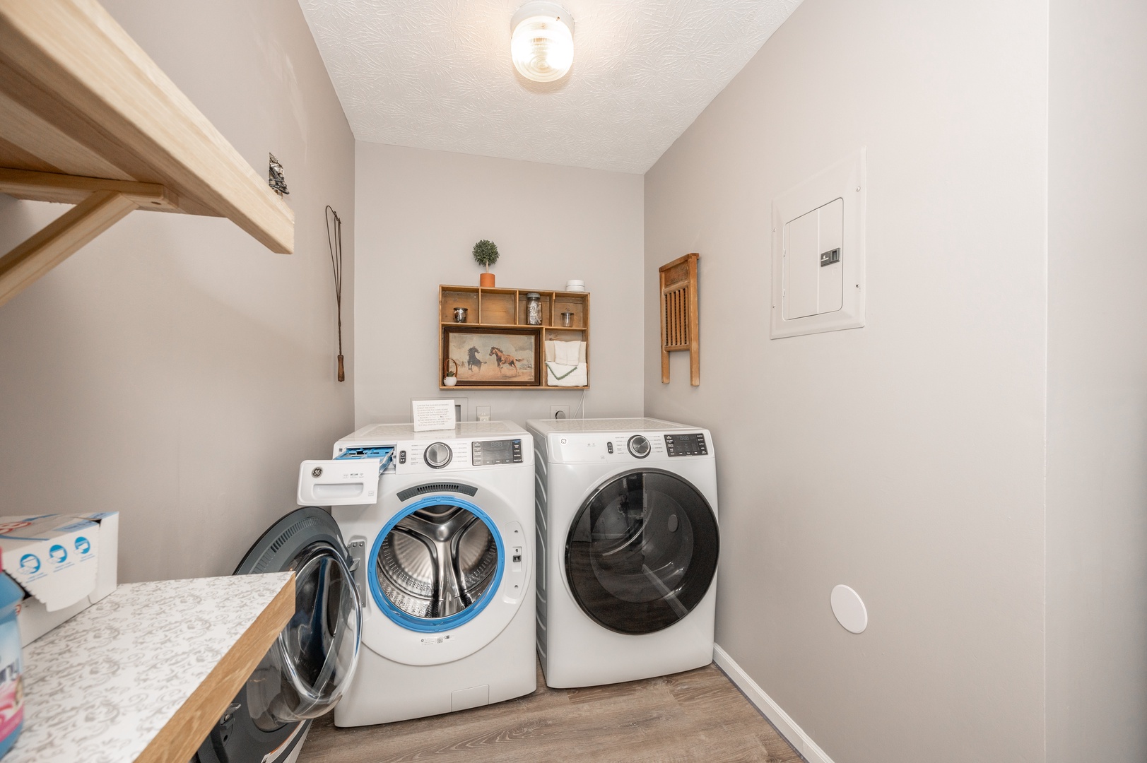 Private laundry is available for your stay, tucked away in a laundry room