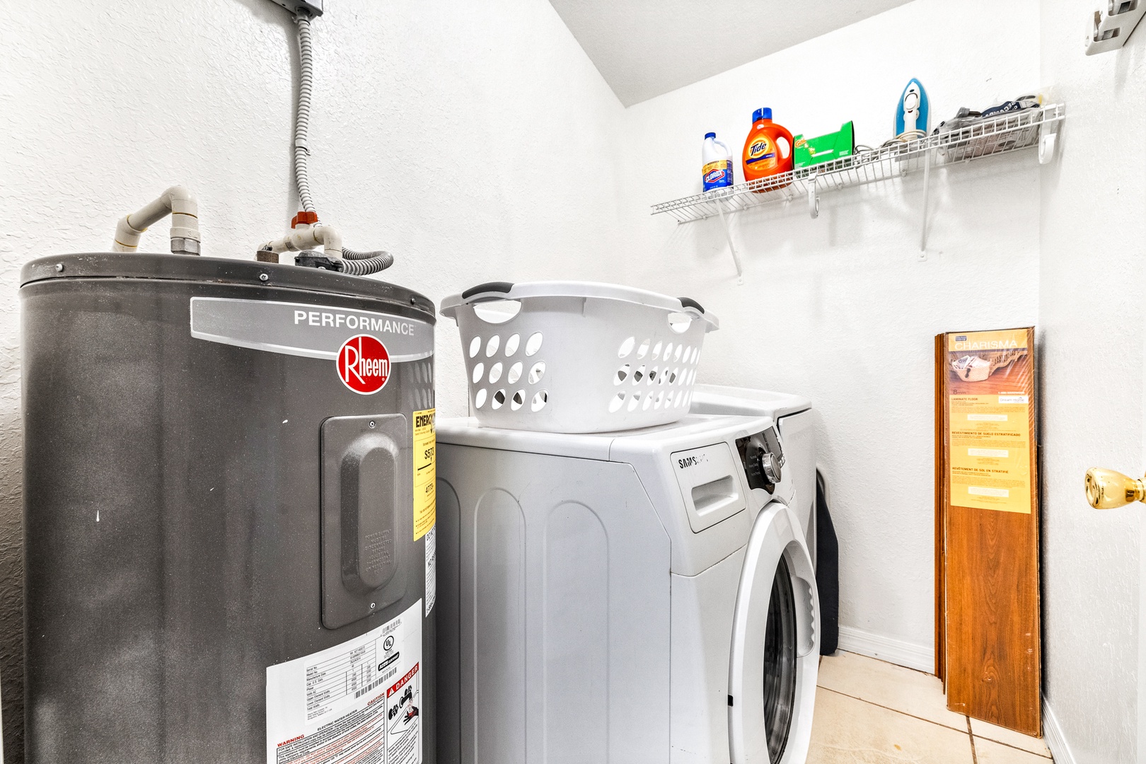 Private laundry is available for your stay, tucked away in a dedicated closet