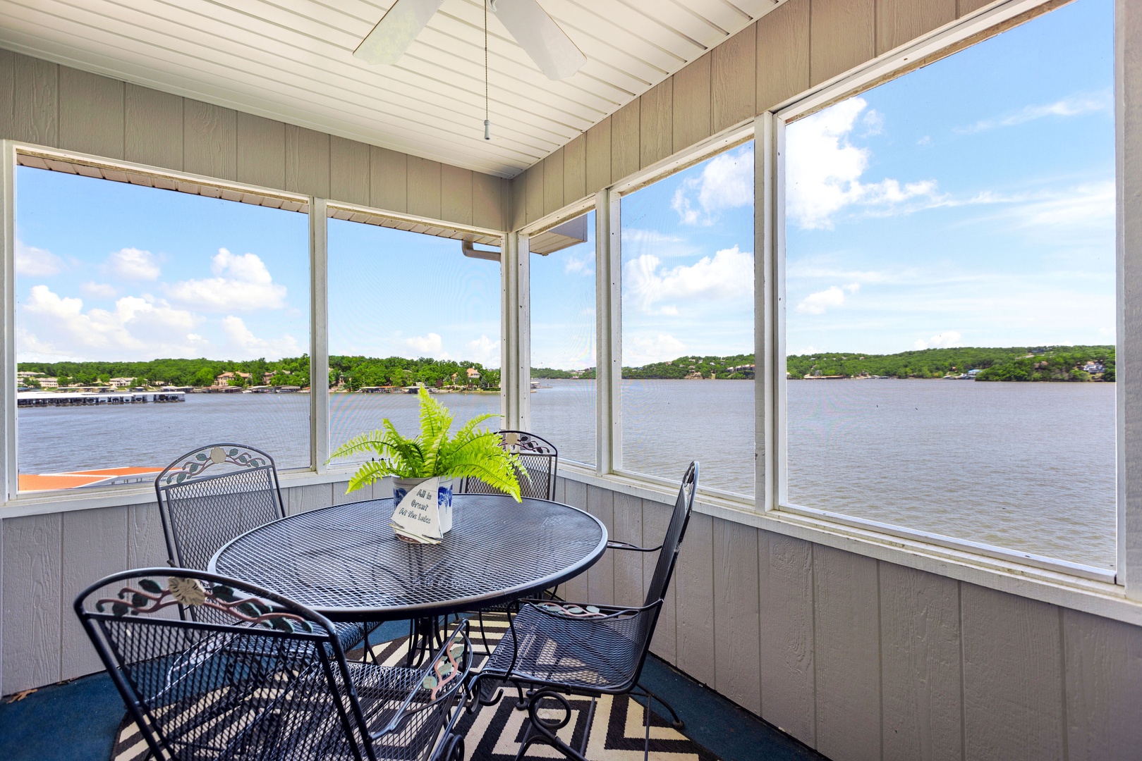 Enjoy meals together with stunning lake views on the screened deck