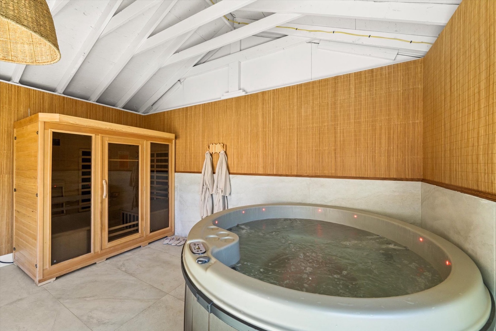 Soak the day away in the hot tub or warm up in the private sauna!