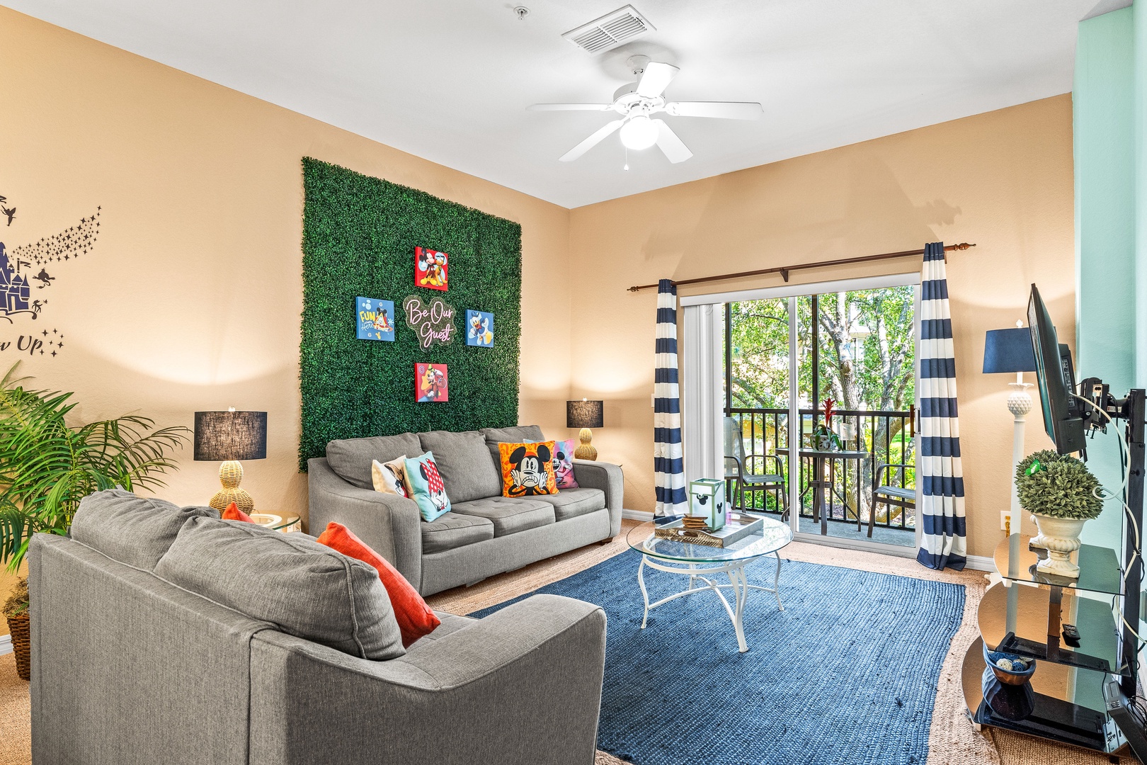 Curl up in the bright living room & stream your favorite entertainment