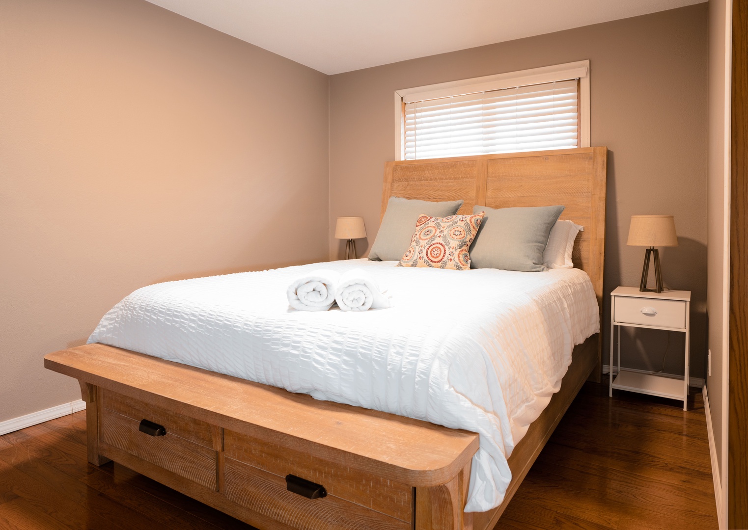 Relax in the second bedroom, adorned with queen bed and closet