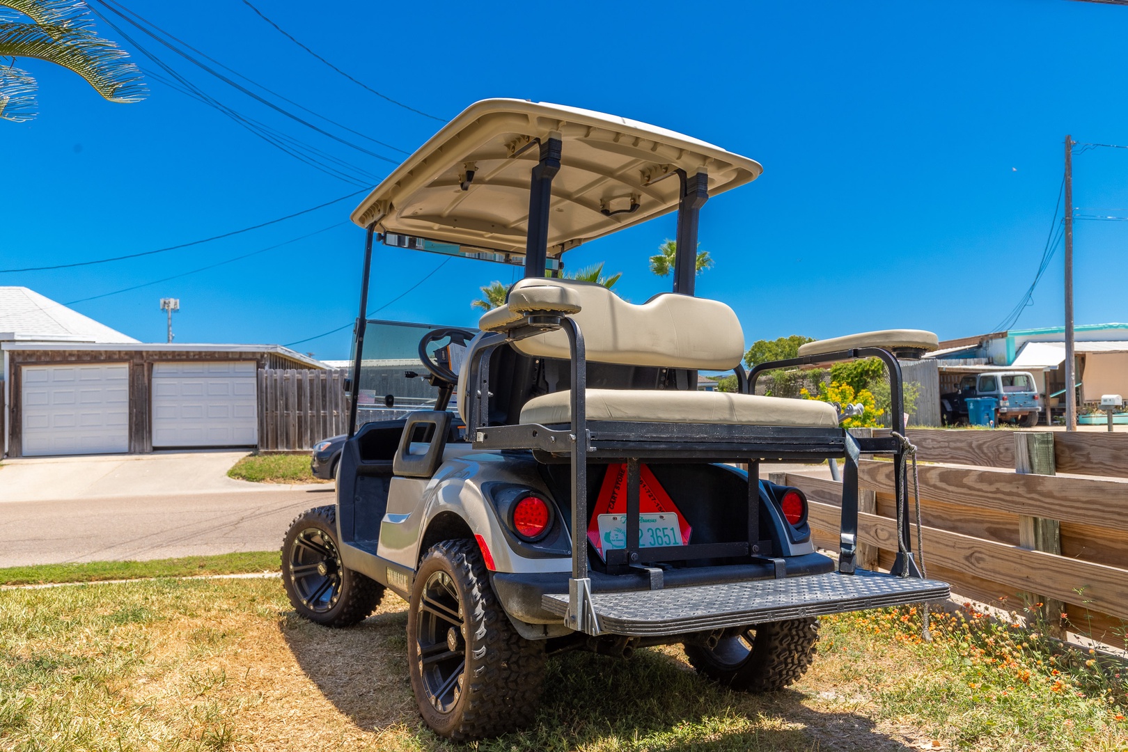 Golf cart fits up to 4 guests