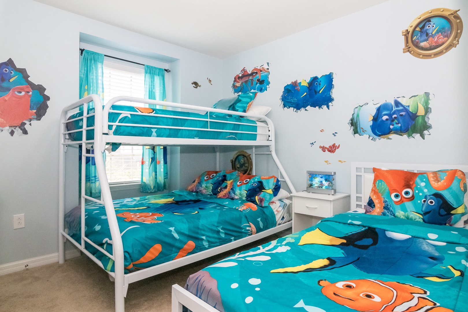 Bedroom 3 Finding Nemo themed with Twin/Queen bunk bed, Twin bed, and Smart TV (2nd floor)