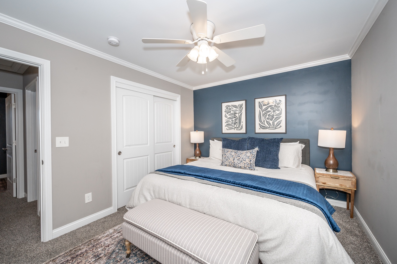 This serene king suite includes a private ensuite & ceiling fan
