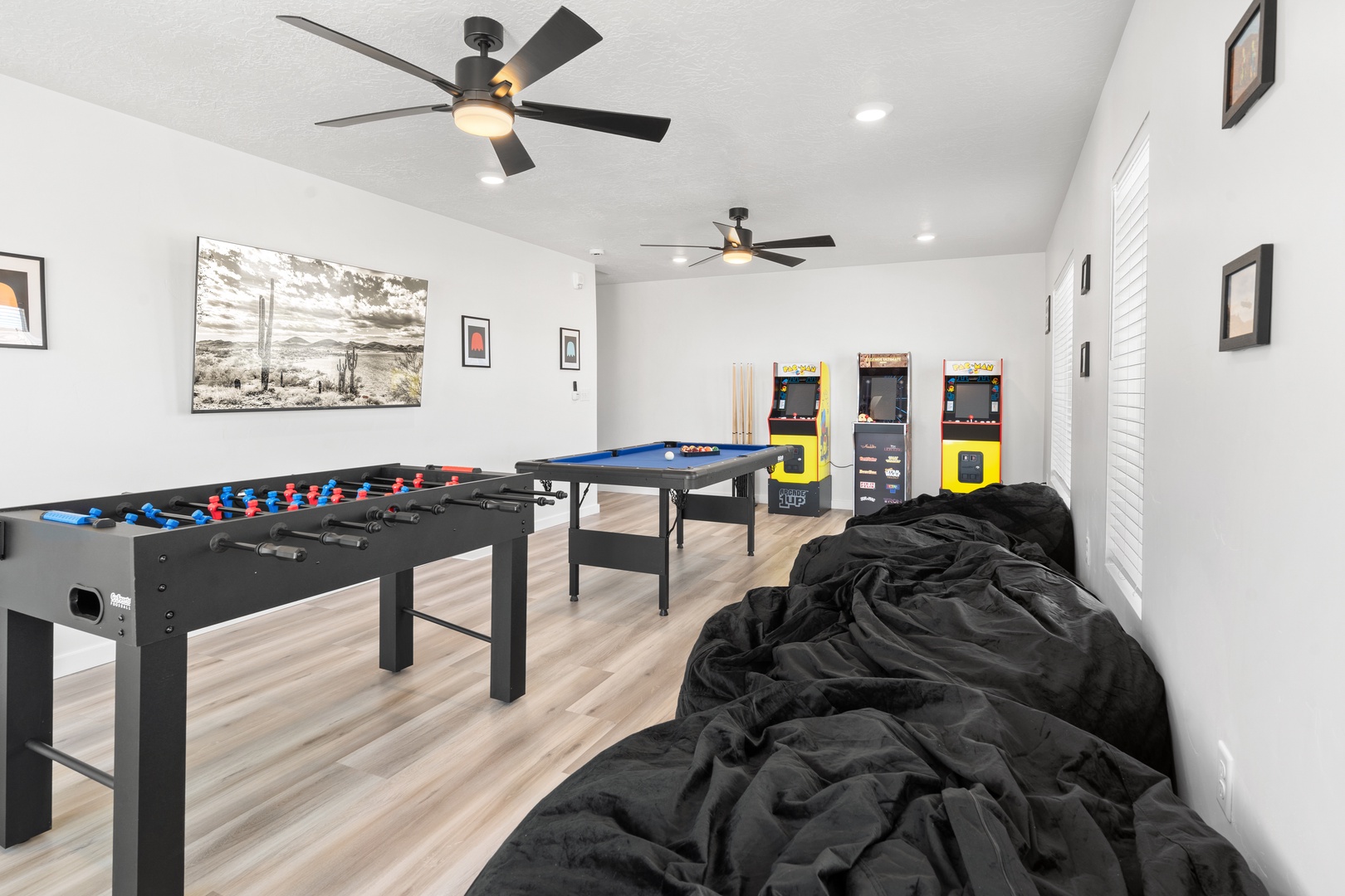 The upper-level game room is a gaming oasis!