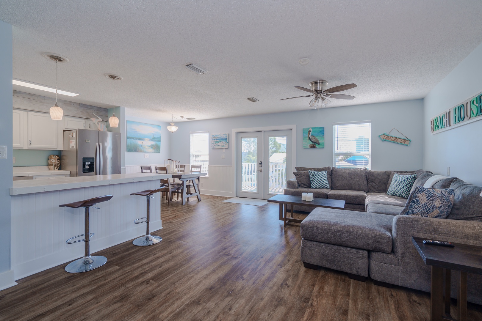 Kitchen, living, and dining area