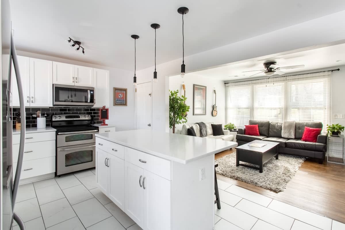 Kitchen with toaster, standard drip coffee maker, blender, and more