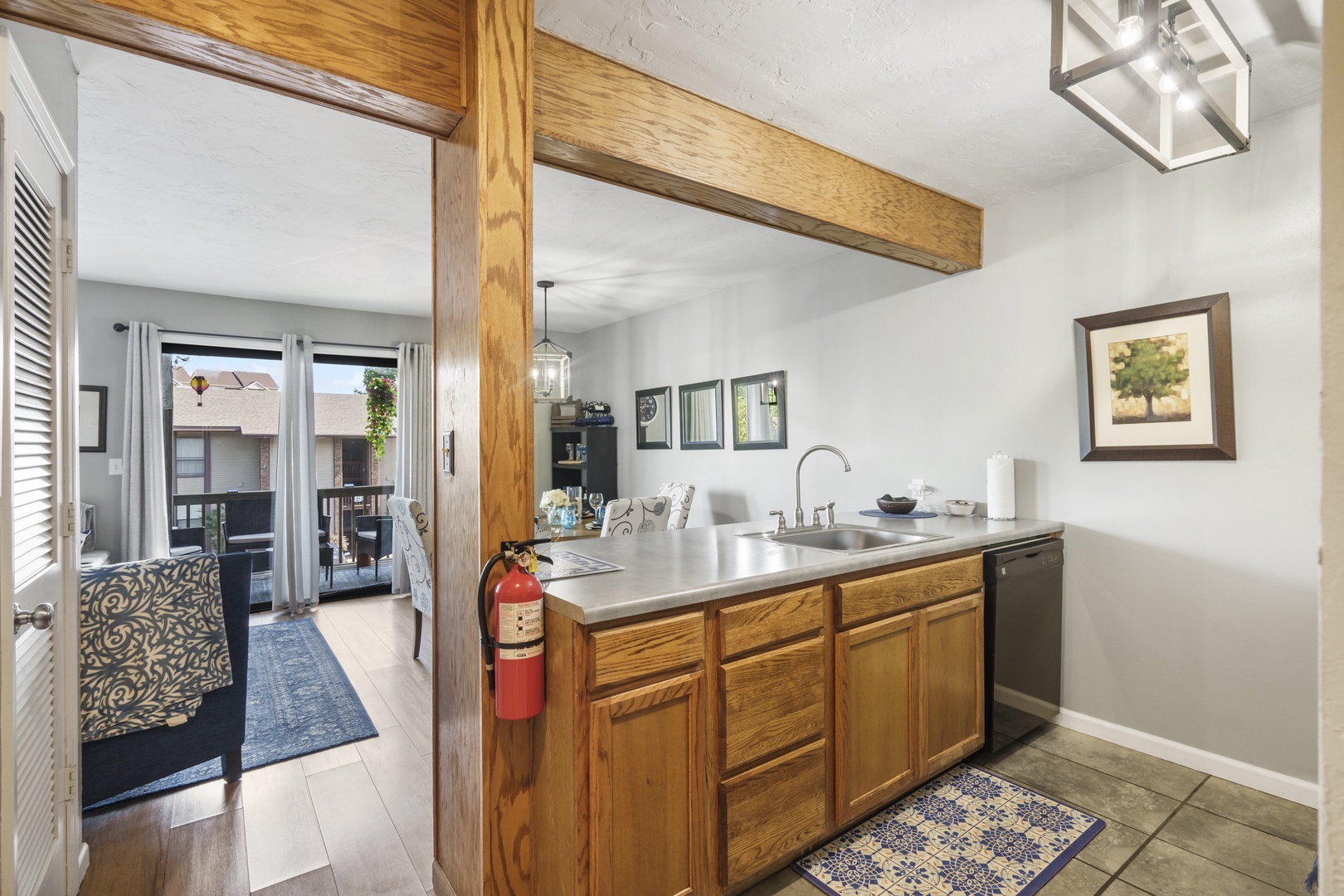 The open, airy kitchen offers ample space & every home comfort