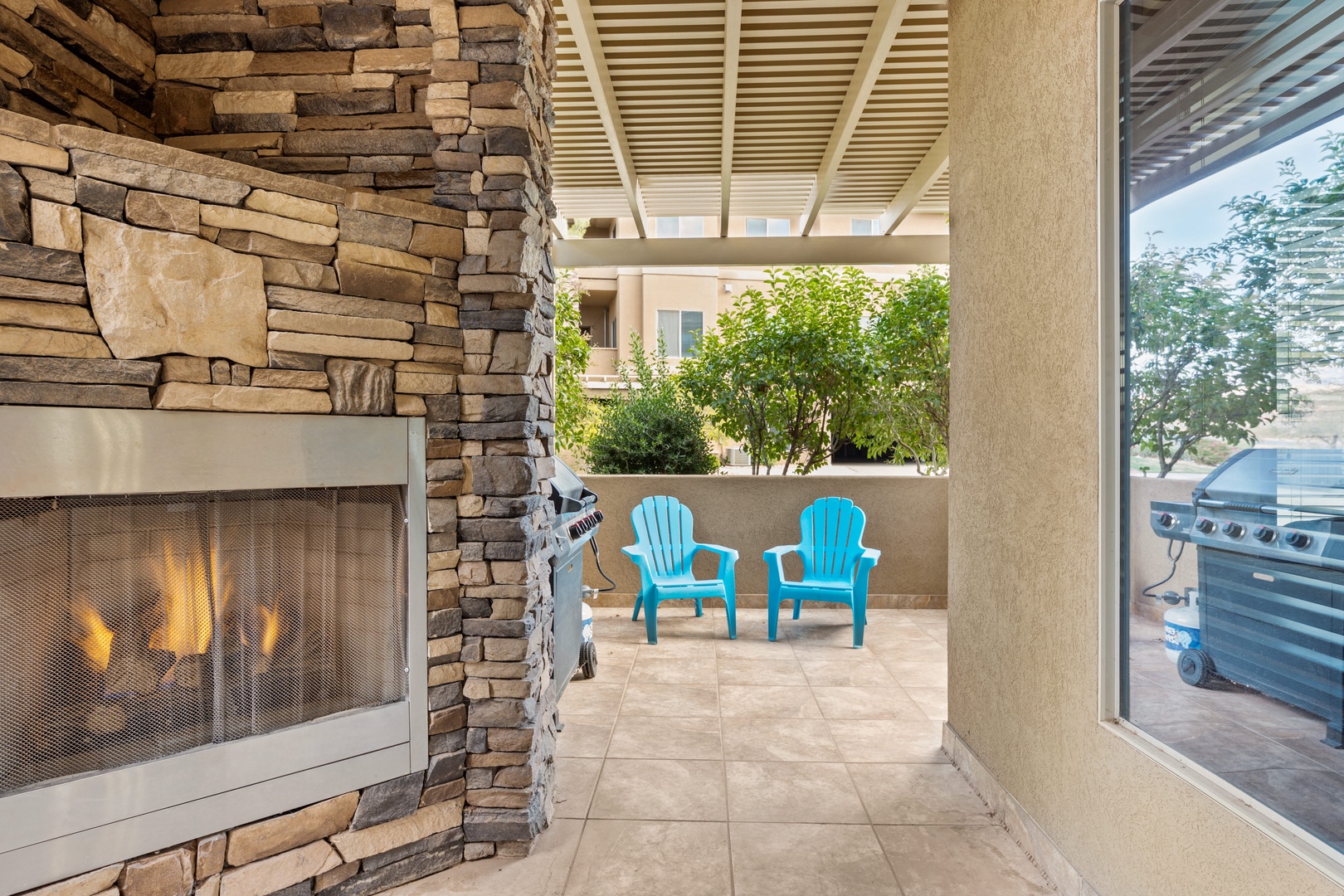 Backyard with Fireplace and seating