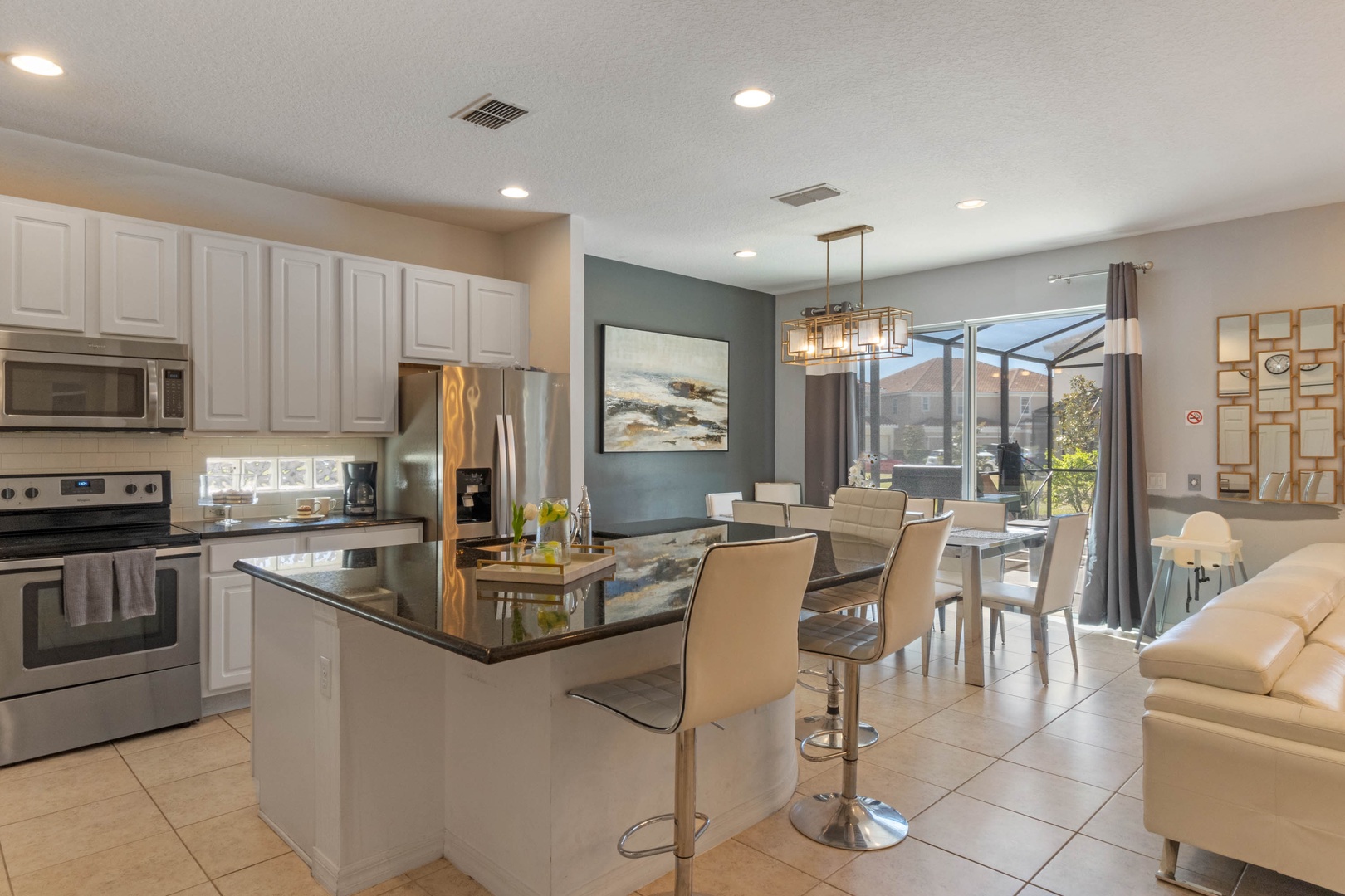 Full kitchen with stainless steel appliances