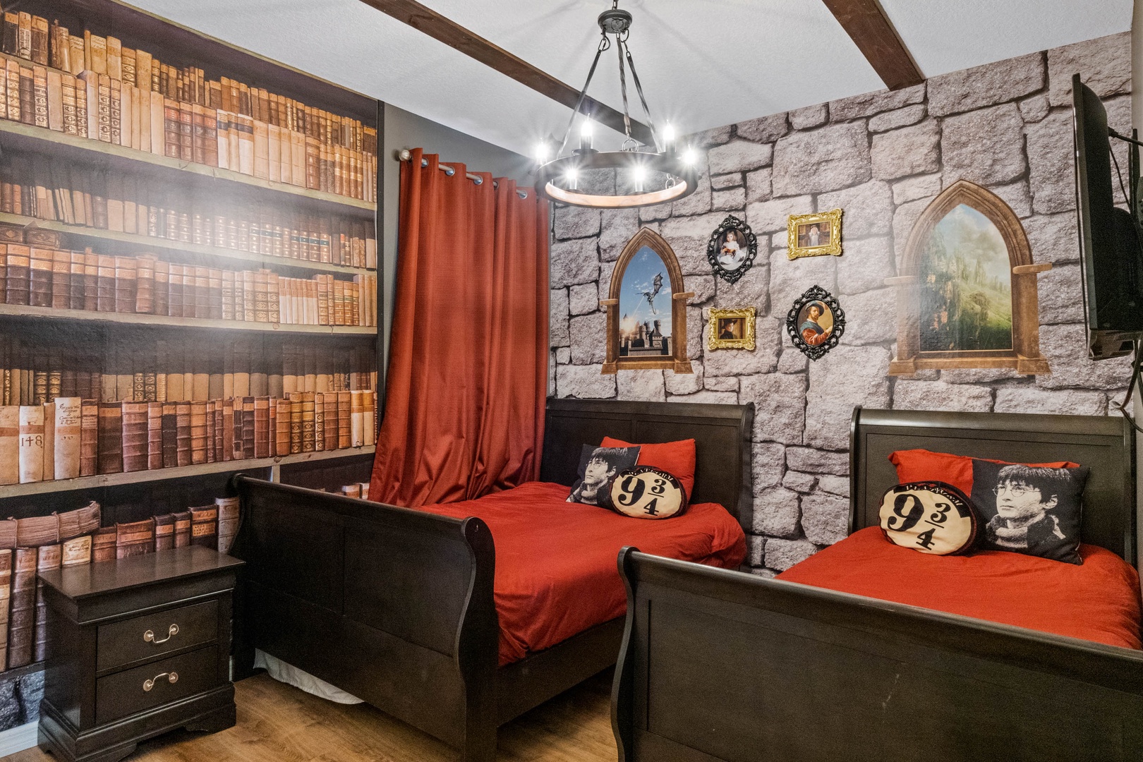 Bedroom 5 Harry Potter themed with Full bed, Twin bed, and TV (2nd floor)