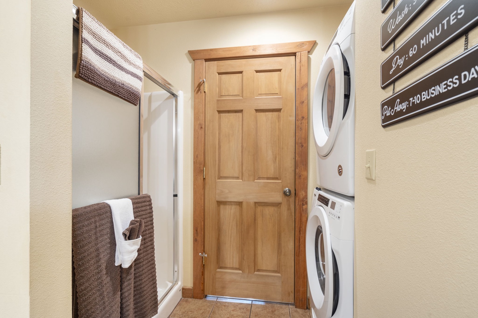Private laundry is available for your stay, tucked away in the second bath