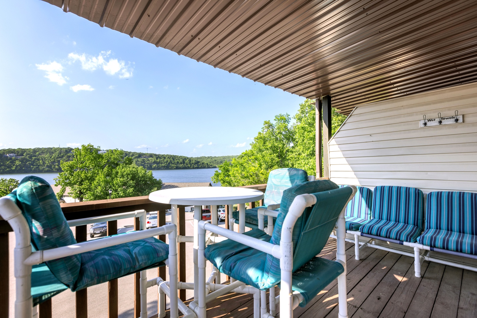 Lounge the day away with gorgeous lake views on the deck